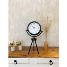 Özgün Adım Siyah Metal Mini Tripod Dekoratif Masa Saati 45×26 cm