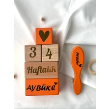 PremiumPort Turuncu Anne-Bebek Anı Küpü ve Isimli 6 Parçalı Saç Fırçası Seti