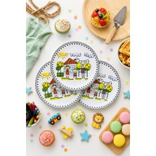 Grandora Renkli Aile Desenli Pasta Tabağı (6 Adet, 20 Cm) Erkek Çocuk Pasta Tabağı Seti - Doğum Günü & Parti Tabak