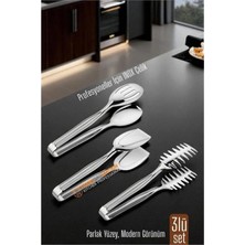Marsilyan 3’lü Inox Çelik Mutfak Maşa Seti - Makarna Pasta Salata Çok Amaçlı Maşa 3 Lü Set 722225