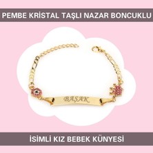 PremiumPort Pembe Kristal Taşlı Kız Bebek Nazar Boncuklu Künye TYIBCB032