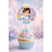 PremiumPort Kişiye Özel Deniz Temalı 6 Adet Cupcake Süsü 8 Cm, Isimli Doğum Günü Süsü