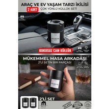 Muf Home Premium 2'li Cam Küllük Seti: Araç Içi Bardaklık Uyumlu ve Masaüstü Kapaklı Dumansız Küllük 212ML 2 Adet