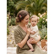 PremiumPort Organik Handmade Çiçek Işlemeli Anne ve Bebek Saç Tokası ve Çıt Toka