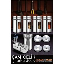 Marsilyan Cam+Çelik Tuzluk Biberlik Karabiberlik 3 Farklı Delikli 5 Li Set 721945