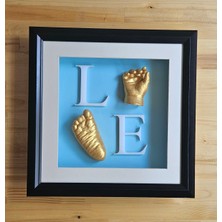 PremiumPort Özel Tasarım Love Harfli Siyah Çerçeve & 3D El ve Ayak Heykel Seti, Gold Renk Boya