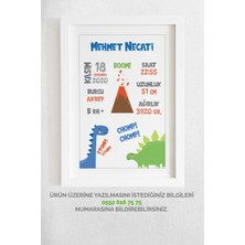 PremiumPort Kişiye Özel Dinozor Temalı Bebek Doğum Bilgileri Panosu Ahşap Çerçeve Seti