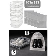 Meleni Home 10'lu Set - 5 Adet Erkek Ayakkabı Kutusu ve 5 Adet Ayakkabı Saklama Hurcu Düzenleyici Organizer