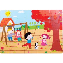 Özbience Renkli Ahşap Sonbahar Temalı Zeka ve Motorik Geliştirici Puzzle
