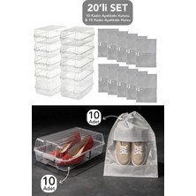 Meleni Home 20'li Set - 10 Adet Kadın Ayakkabı Kutusu ve 10 Adet Ayakkabı Saklama Hurcu Düzenleyici Organizer
