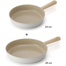 Neoflam Fika Alüminyum Döküm Kızartma Tavası Seti 24 x 28 cm Bej Renk New Xtrema Kaplama