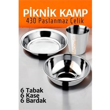 Marsilyan Paslanmaz Çelik Tabak Kase Bardak Seti Kamp Piknik Seti 18 Adet 721505