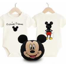 PremiumPort Sevimli Mickey Mouse Bebek Body, Zıbın ve Dekoratif Yastık Hediye Seti