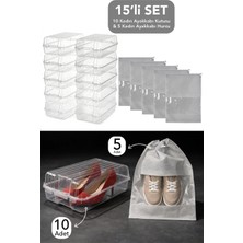 Meleni Home 15'li Set - 10 Adet Kadın Ayakkabı Kutusu ve 5 Adet Ayakkabı Saklama Hurcu Düzenleyici Organizer