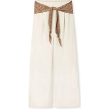 İpekyol Desenli kuşaklı wide leg pantolon IS1260003191003