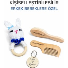 PremiumPort Doğal Keçi Kılı Tarak ve Amigurumi Çıngırak Seti, Bebekler Için Mükemmel Seçim