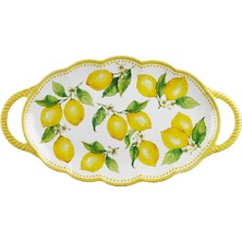 LuckyArt Limora Melamin 48 cm Kulplu Oval Tepsi