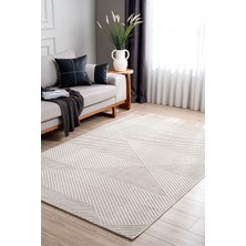 Koza Halı Retro Krem Krem Geometrik Desenli Tozumaz Salon Koridor Balkon Teras Bahçe Oturma Odası Halısı 19270A
