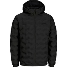 Jack & Jones Jcowın Quılted Erkek Siyah Mont 12250429 2025 Sonbahar - Kış Sezonu Kapüşon Detaylı