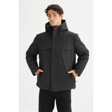 Relaxed Fit Rahat Kesim Kapüşonlu Cepli Şişme Mont
