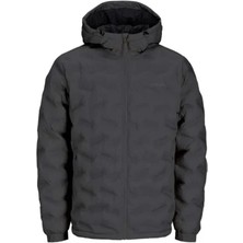 Jack & Jones Erkek Quılted Jacket 12250429_JCOWIN Gri Kapüşonlu Mont Asphalt Renk 2025 Sonbahar - Kış