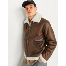 Jack & Jones Jorcole Aviator Jacket Erkek Uzun Kollu Kürklü Deri Ceket Casual Kullanım İçin Polyester