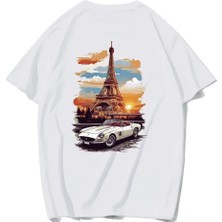 Brz Collection Unisex Oversize Eiffel Tower T-Shirt (Beyaz)