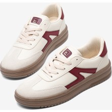Tonny Black Kadın Bej Bordo Rahat Kalıp Kauçuk Taban Bağcıklı Sneaker