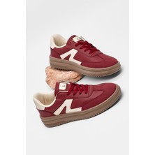 Tonny Black Kadın Bordo Bej Rahat Kalıp Kauçuk Taban Bağcıklı Sneaker