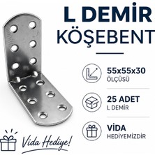 Badem10 Oval Başlı L Demir Gönye 30X55X55 mm 25 Adet Set Dayanıklı Metal Bağlantı Aparatı Köşe Sabitleme