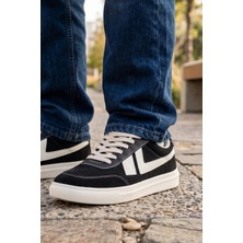 In Step Street Style Erkek Siyah-Beyaz Korduroy Detaylı Süet Şehir Ayakkabısı