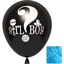 Patladı Gitti Siyah Baskılı Cinsiyet Belirleme Balonu ve Mavi Konfeti Erkek Bebek 24 Inc