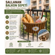 Belirtilmemiş Sallanan Balkon Sepeti – Pratik Güvenli Askılı Balkon Sepeti – Ekmek & Market Taşıma Sepeti – Geniş Hacimli Balkon Sarkıtma Sepeti – Papatya Desenli