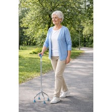 PremiumPort 4 Ayaklı Ayarlanabilir Yürüme Bastonu, Kaymaz Taban, Ergonomik Sap