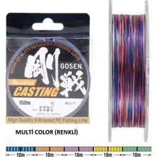 Gosen W8 Casting PE 8 Örgü Spin İp Misina 150mt Multi Color  1.2 PE