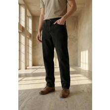 Little Cup Jeans Co  Erkek  Baggy Fit Rahat Kalıp Kadife Siyah Pantolon