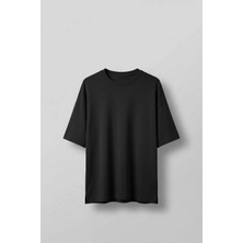 Abluka Online Erkek Oversize Esnek Kumaş Basic T-Shirt Siyah