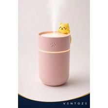 Ventoze Sevimli Kedi Tasarımlı Mini Hava Nemlendirici 300 ml USB Sessiz Difüzör LED Işıklı Buhar Makinesi