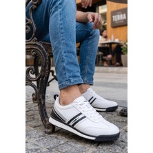 In Step Premium Serisi Beyaz Siyah Çizgili Unısex Sneaker – Günlük Spor Ayakkabı