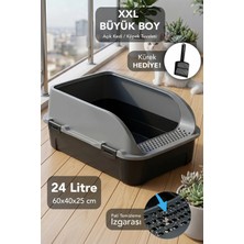 Meleni Home Xxl Boy Açık Kedi Tuvaleti - Köpek Evcil Hayvan Tuvalet Kum Kabı Kürek Hediye 60X42X25 cm Gri
