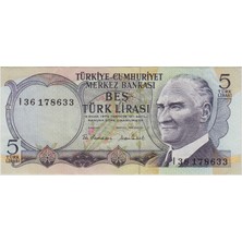 Banknoting 6. Emisyon 5 Lira I36 Seri. Çilaltı(-)