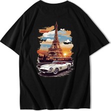 Brz Collection Unisex Oversize Eiffel Tower T-Shirt Siyah