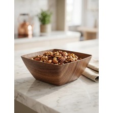 Palu Ahşap Görünümlü Kare Kase 12x12x6 cm – Şık Sunum, Çerez & Kuruyemiş Kasesi, Modern Servis Kabı
