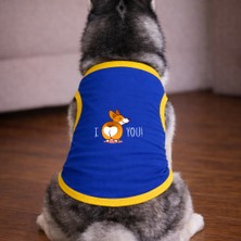 Petite Pati Mavi Love U Köpek Tshirt Köpek Kıyafeti (%100 Pamuk Penye) Kucuk ve Buyuk Irklar
