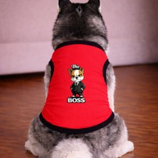 Petite Pati Kirmizi The Boss Köpek Tshirt Köpek Kıyafeti (%100 Pamuk Penye) Kucuk ve Buyuk Irklar