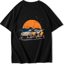 Brz Collection Unisex Oversize Istanbul & Porsche T-Shirt Siyah