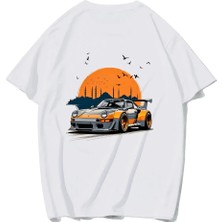 Brz Collection Unisex Oversize Istanbul & Porsche T-Shirt (Beyaz)