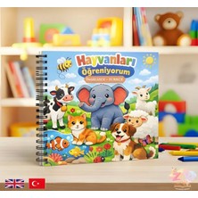 Z&R Craft Hayvanları Öğreniyorum Ingilizce Türkçe Eğitici Boyama Kitabı - 24 Hayvan Figürlü