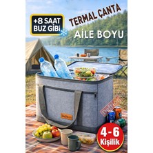 Deftion Premium 4-6 Kişilik 40 Litre Antrasit Keten Termoslu Kamp Piknik Plaj Çantası Termal Isı Yalıtımlı Termos Çanta