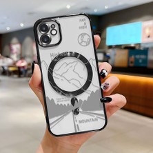HONTINGA iPhone 11 ile Uyumlu Şeffaf Magsafe Wireless Kılıfı Düşüme Önleyici Basitlik Anti Düşme Kamera Korumali Dağ Desen Yumuşak Silikon Telefon Kılıfı Kadın ve Erkek Için Uygundur K7-2060